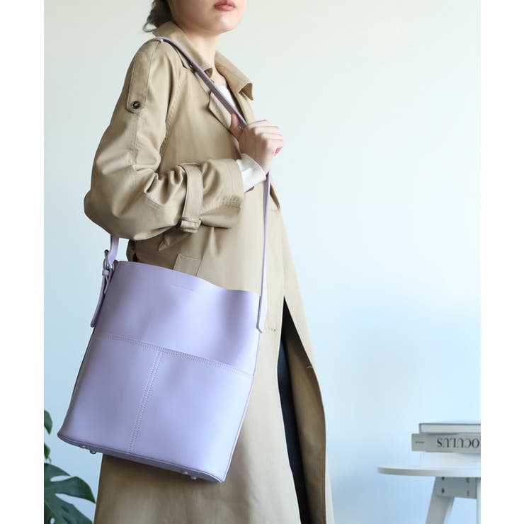 パープル(Mサイズ) | 選べる3サイズ 外ポケット付きフェイクレザートートバッグレディース オルチャン | aimoha 