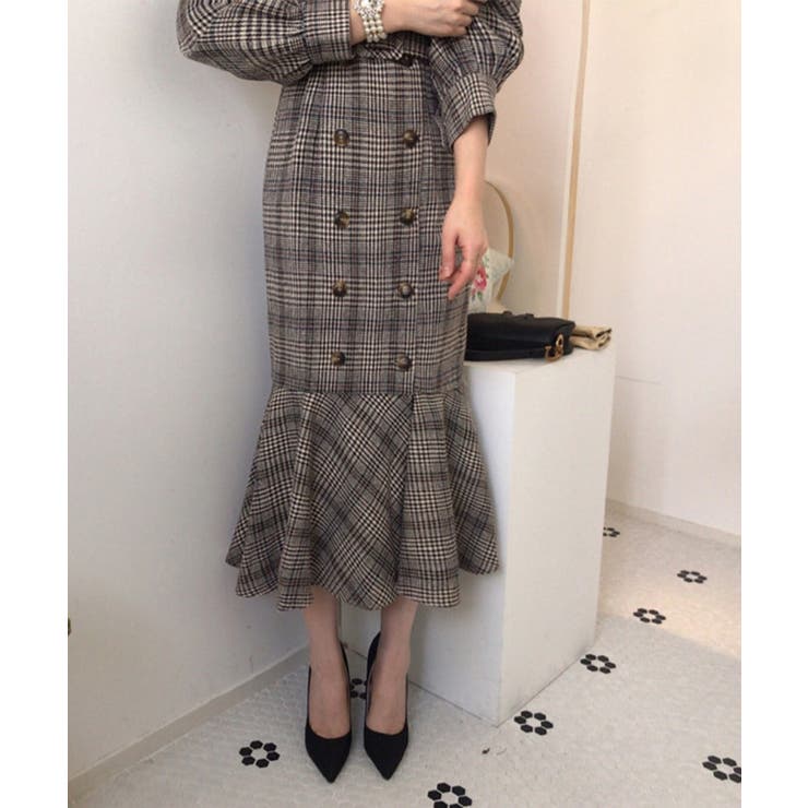 【Jasmine】チェック柄パワショルマーメイドワンピース Jasmine Gr… | aimoha  | 詳細画像4 