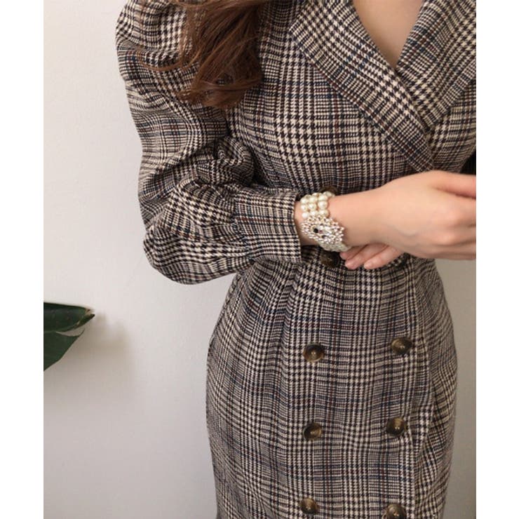 【Jasmine】チェック柄パワショルマーメイドワンピース Jasmine Gr… | aimoha  | 詳細画像6 