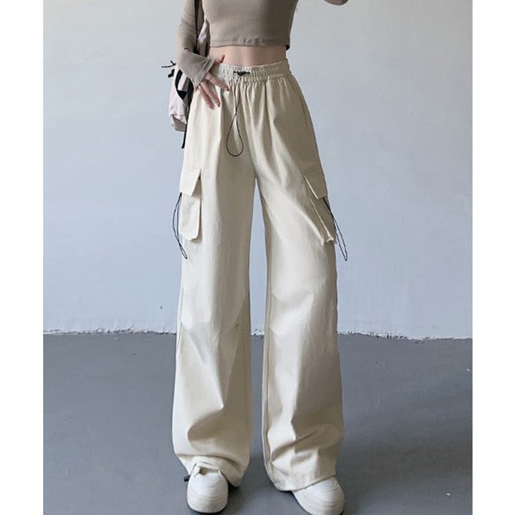 オフホワイト | カジュアルワイドカーゴパンツ | aimoha 