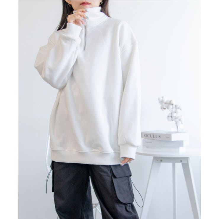 ホワイト | オーバーサイズハーフジップスウェット【AW】 | aimoha 