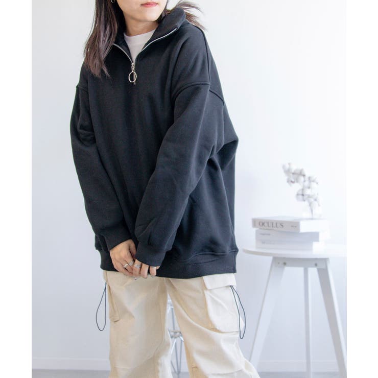 ブラック | オーバーサイズハーフジップスウェット【AW】 | aimoha 