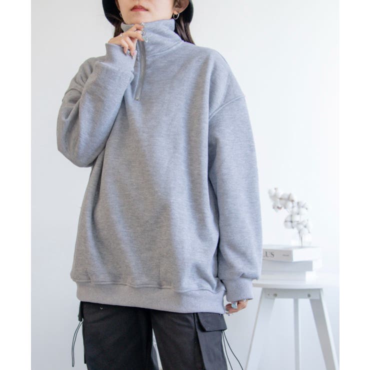 グレー | オーバーサイズハーフジップスウェット【AW】 | aimoha 
