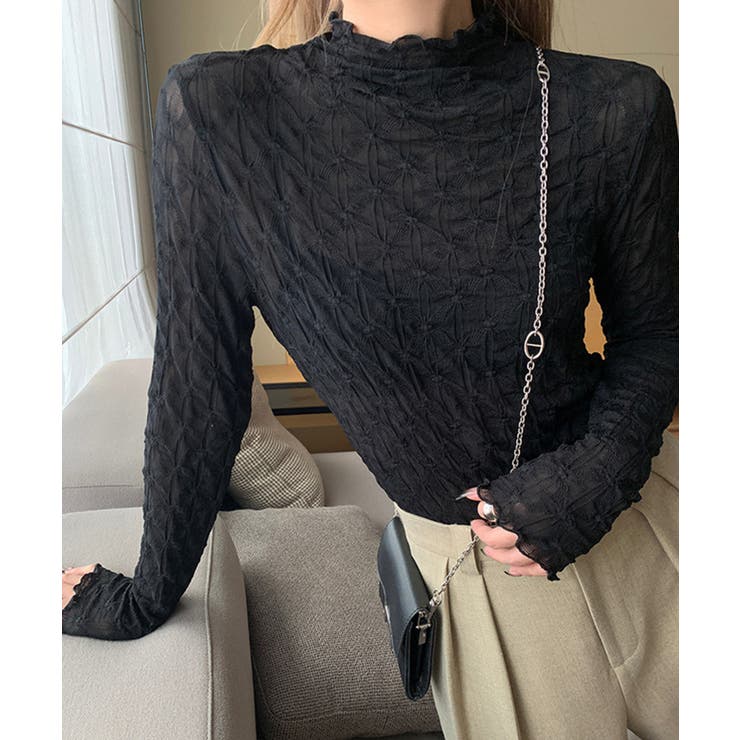 ブラック | シアー刺繍トップス | aimoha 