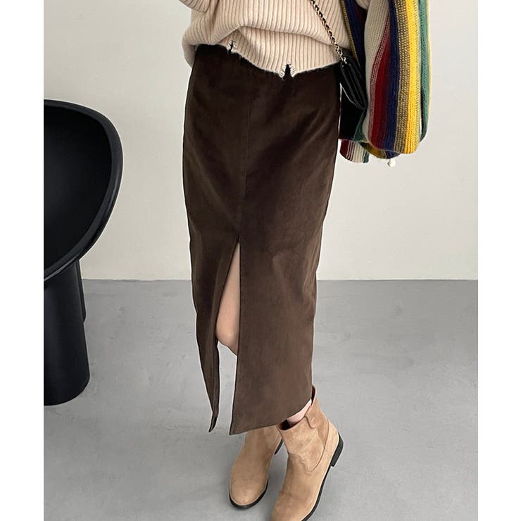 ブラウン | ハイウエストスリットタイトロングスカート | aimoha 