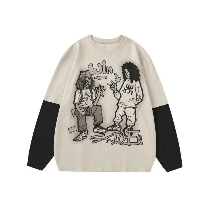 ライトべージュ | 【HOOK】ストリートプリント袖バイカラー切り替えTEE | HOOK