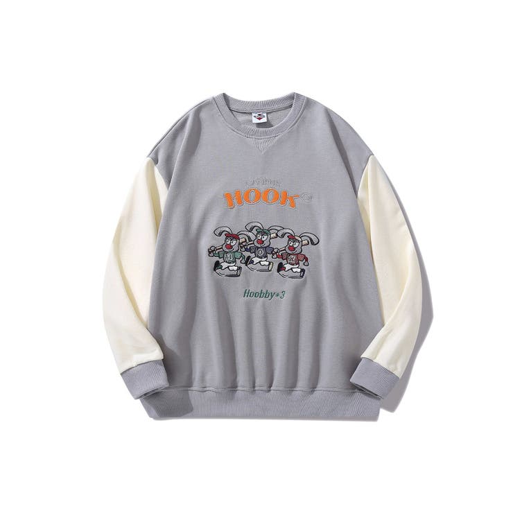アメカジカートゥーンキャラクター刺繍袖配色スウェット | HOOK | 詳細画像2 