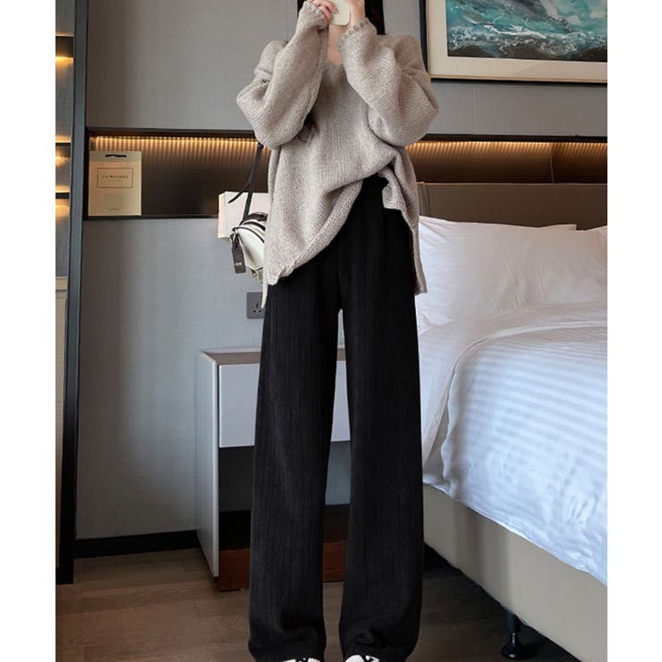 裏起毛 ケーブル柄コーデュロイストレートスウェットパンツ【AW】 | aimoha  | 詳細画像2 