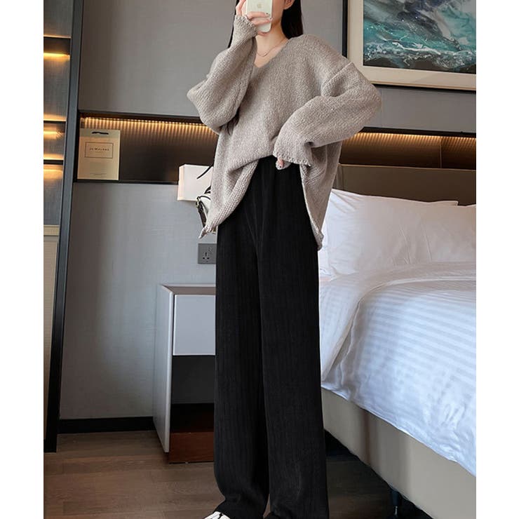 裏起毛 ケーブル柄コーデュロイストレートスウェットパンツ【AW】 | aimoha  | 詳細画像4 