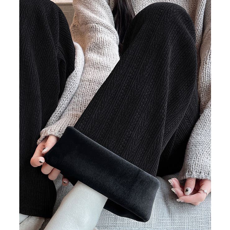 ブラック | 裏起毛 ケーブル柄コーデュロイストレートスウェットパンツ【AW】 | aimoha 