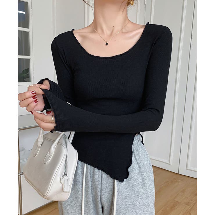 ブラック | スリットデザインカットソー | aimoha 