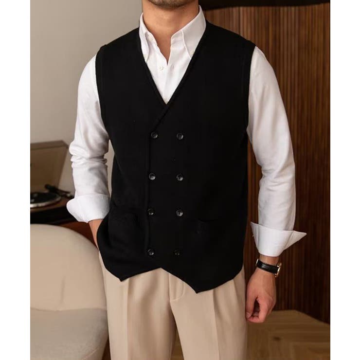 ブラック | aimoha MENS/ダブルニットべスト | aimoha men