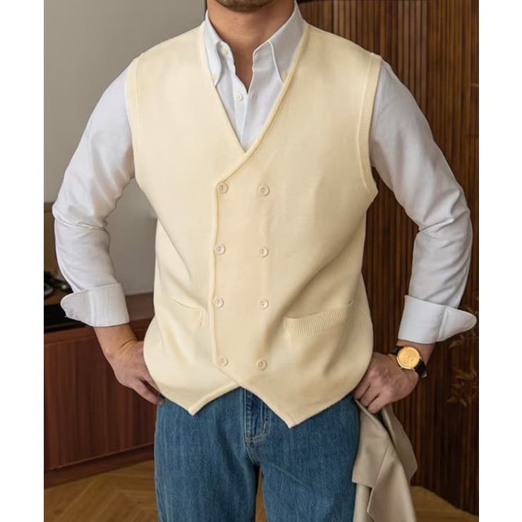 ベージュ | aimoha MENS/ダブルニットべスト | aimoha men