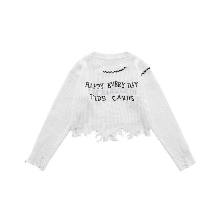 ホワイト | for girls クレイジーステッチダメージニット ショット丈【AW】 | HOOK