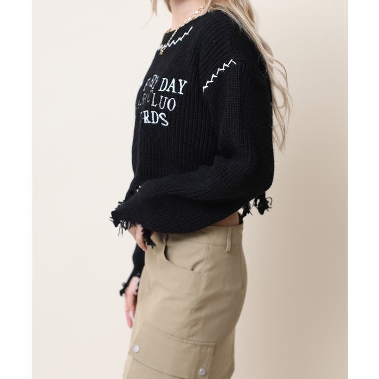 for girls クレイジーステッチダメージニット ショット丈【AW】 | HOOK | 詳細画像7 