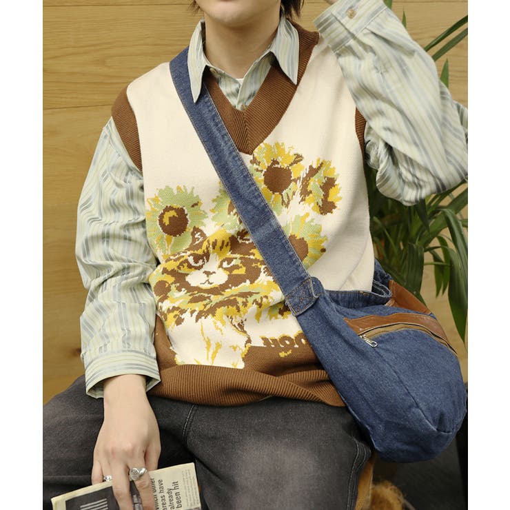 HOOK -original- かわいいネコとひまわりニットベスト | HOOK | 詳細画像10 