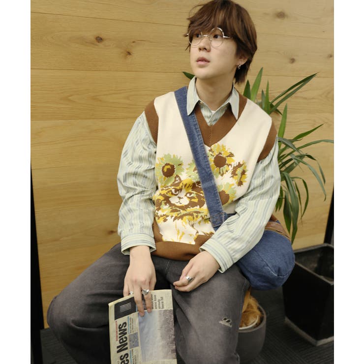 HOOK -original- かわいいネコとひまわりニットベスト | HOOK | 詳細画像11 