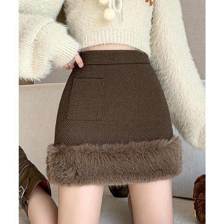 モカ | 【Jasmine】エコファーハイウエストミニスカート【AW】 | aimoha 