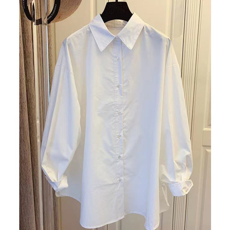 ホワイト１ | シャツ ブラウス コットンカラーオーバーシャツ | aimoha 