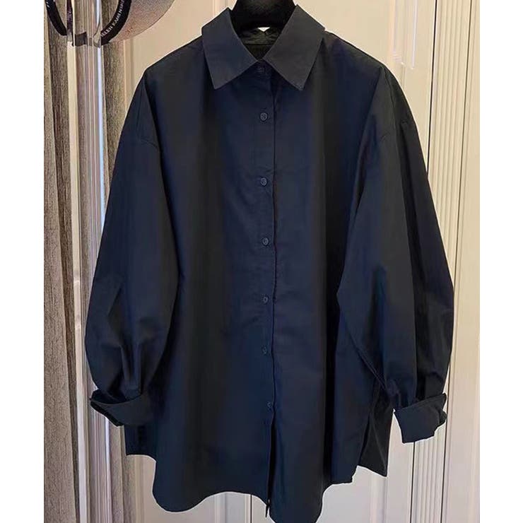 ブラック１ | シャツ ブラウス コットンカラーオーバーシャツ | aimoha 