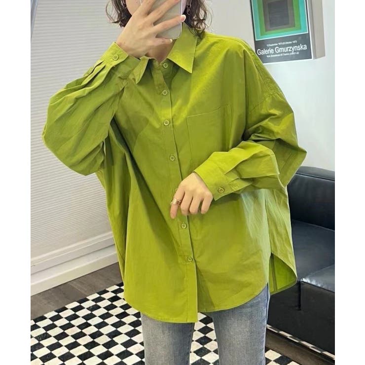 グリーン２ | シャツ ブラウス コットンカラーオーバーシャツ | aimoha 