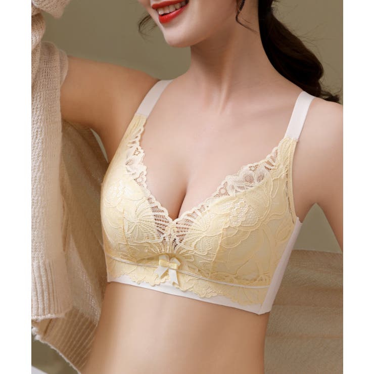 イエロー | バイカラー大柄レースブラ | aimoha 