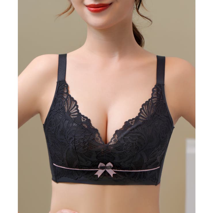 ブラック | バイカラー大柄レースブラ | aimoha 