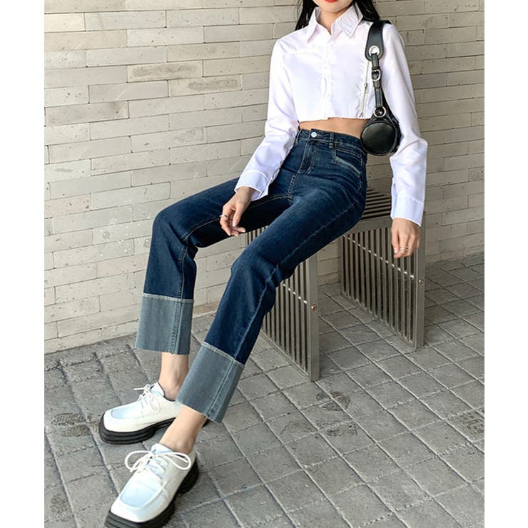 ネイビー | ロールアップデニム | aimoha 