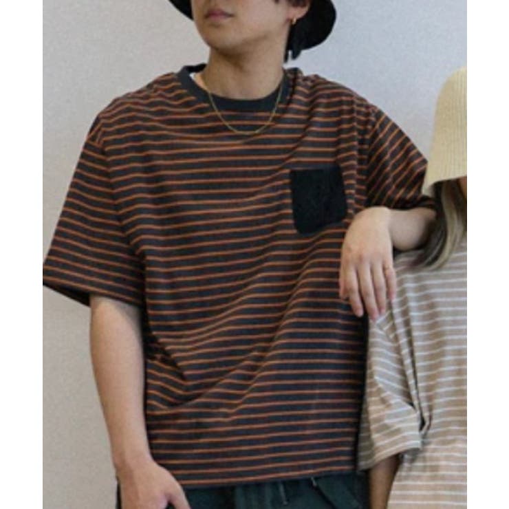 ブラウン | tシャツ Tシャツ BORDER POCKET S/S T SHIRTS | aimoha 