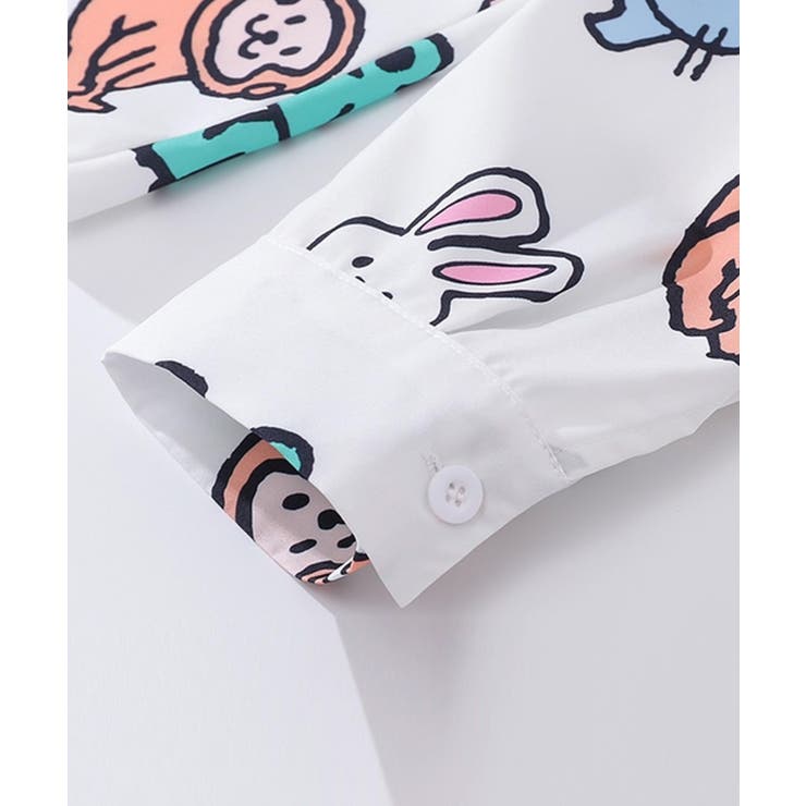 HOOK】かわいい動物イラスト総柄プリントシャツ[品番