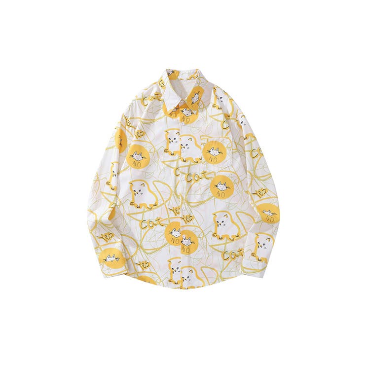 ホワイト | 【HOOK】かわいい動物イラスト総柄プリントシャツ | HOOK