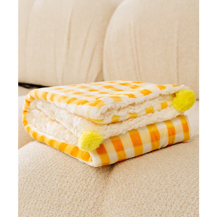イエロー | モコモコ リバーシブルポンポン付きペット毛布 | aimoha 