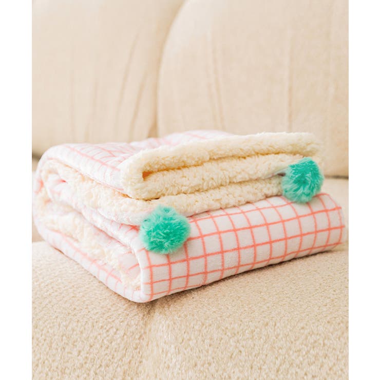 ピンク | モコモコ リバーシブルポンポン付きペット毛布 | aimoha 