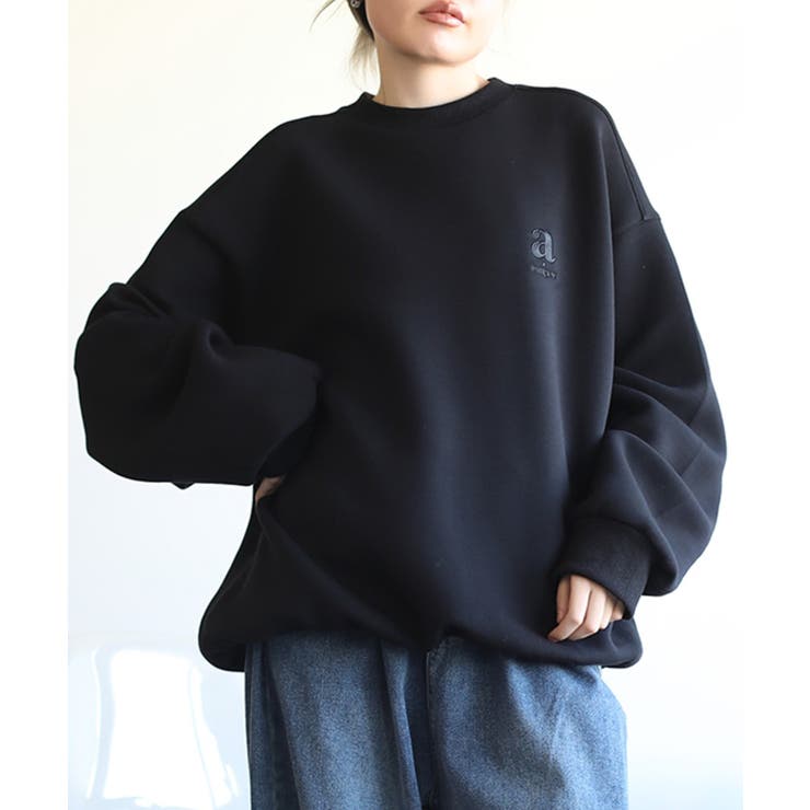 ブラック | 英文字刺繍ビッグシルエットエアスウェット【AW】 | aimoha 