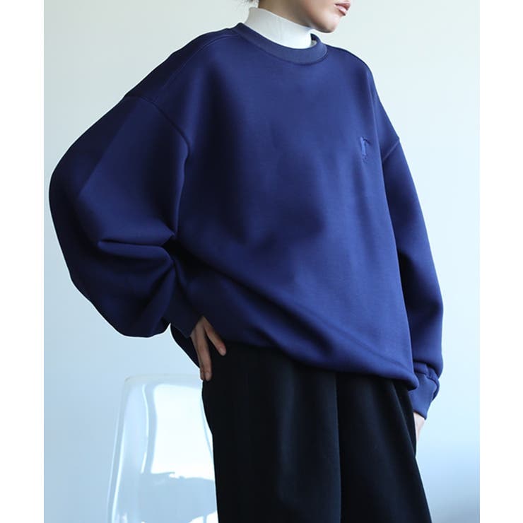 ネイビー | 英文字刺繍ビッグシルエットエアスウェット【AW】 | aimoha 