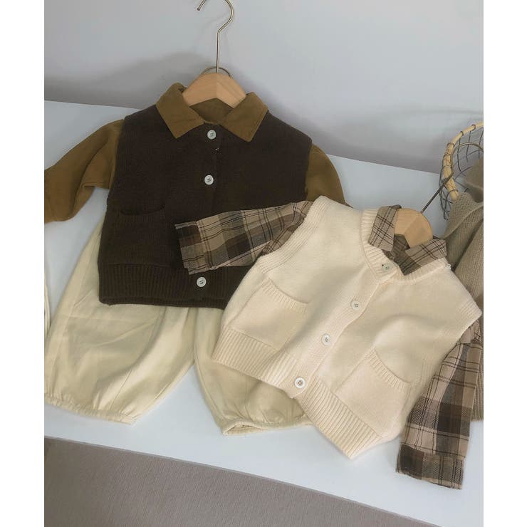 【aimoha-KIDS-】子供服 パッチポケット付きニットベスト | aimoha kids | 詳細画像1 
