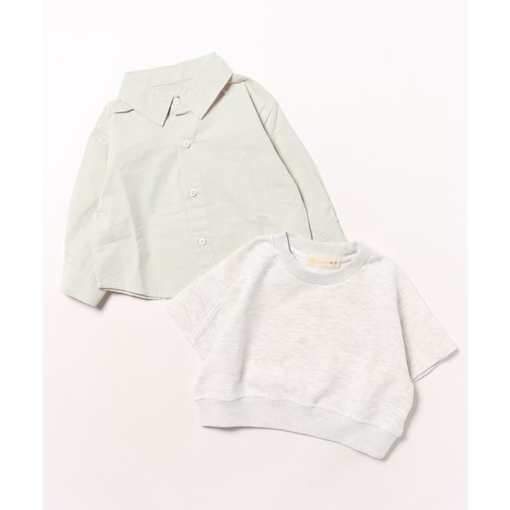 【aimoha-KIDS-】子供服 重ね着風無地ロングシャツ＋半袖スウェット | aimoha kids | 詳細画像5 