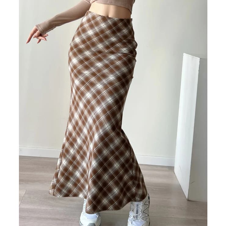 モカ | チェック柄マーメードスカート | aimoha 