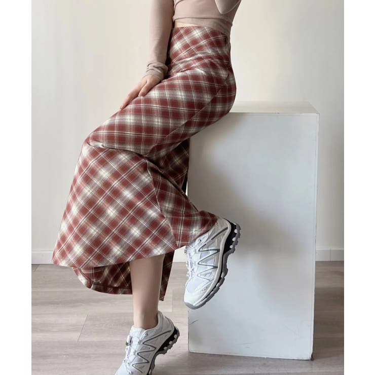 レッド | チェック柄マーメードスカート | aimoha 