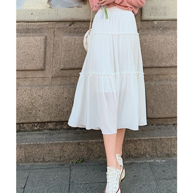 ホワイト2 | ティアードスカート ロングスカート フレアスカート | aimoha 