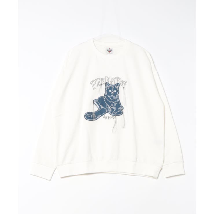 HOOK -original- かわいいネコパッチワーク刺繍フリンジスウェット | HOOK | 詳細画像8 