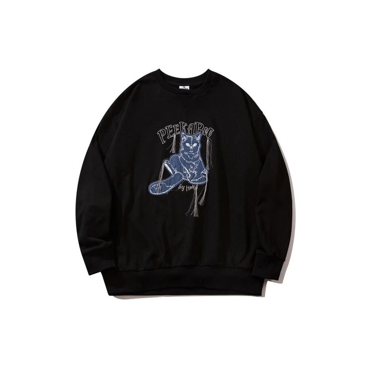 HOOK -original- かわいいネコパッチワーク刺繍フリンジスウェット | HOOK | 詳細画像4 