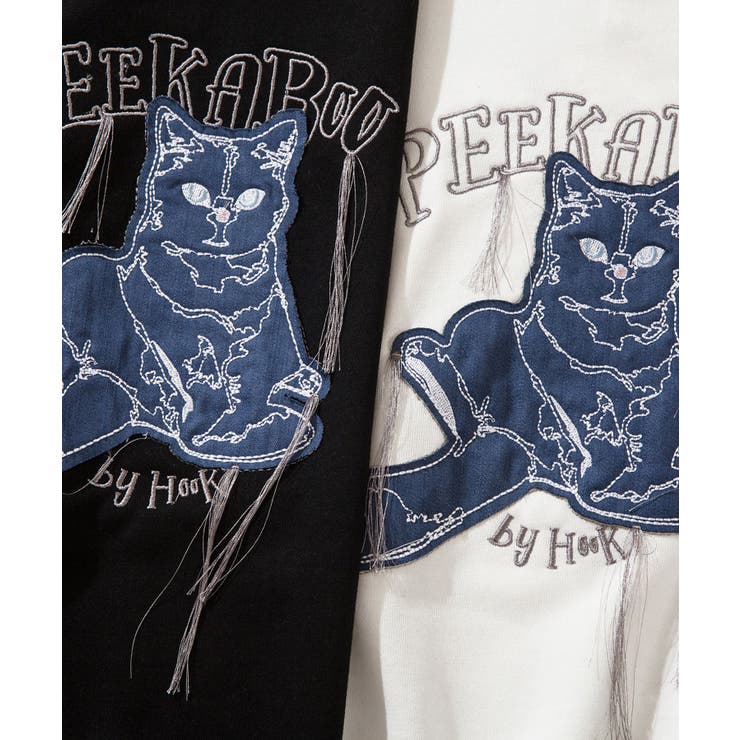 HOOK -original- かわいいネコパッチワーク刺繍フリンジスウェット | HOOK | 詳細画像5 