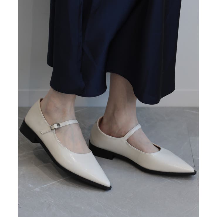 オフホワイト | 【shoes365】ポインテッド トゥ ローヒール メリージェーン シューズ | aimoha 