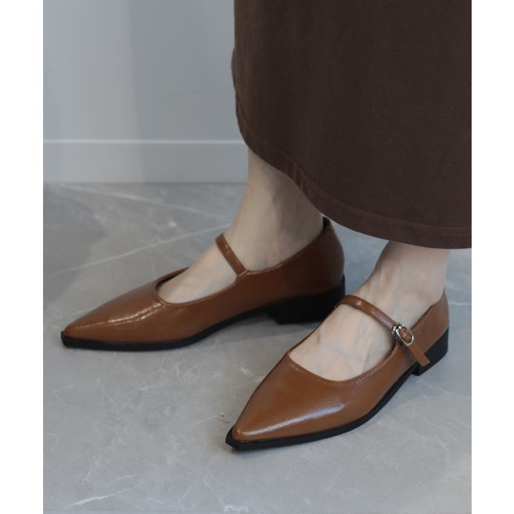 ブラウン | 【shoes365】ポインテッド トゥ ローヒール メリージェーン シューズ | aimoha 