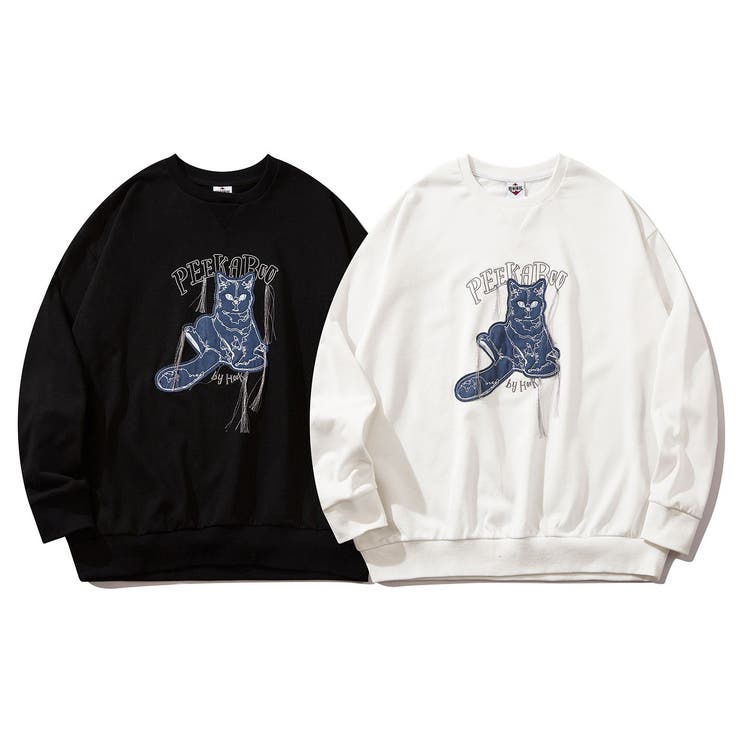 HOOK -original- かわいいネコパッチワーク刺繍フリンジスウェット | HOOK | 詳細画像1 