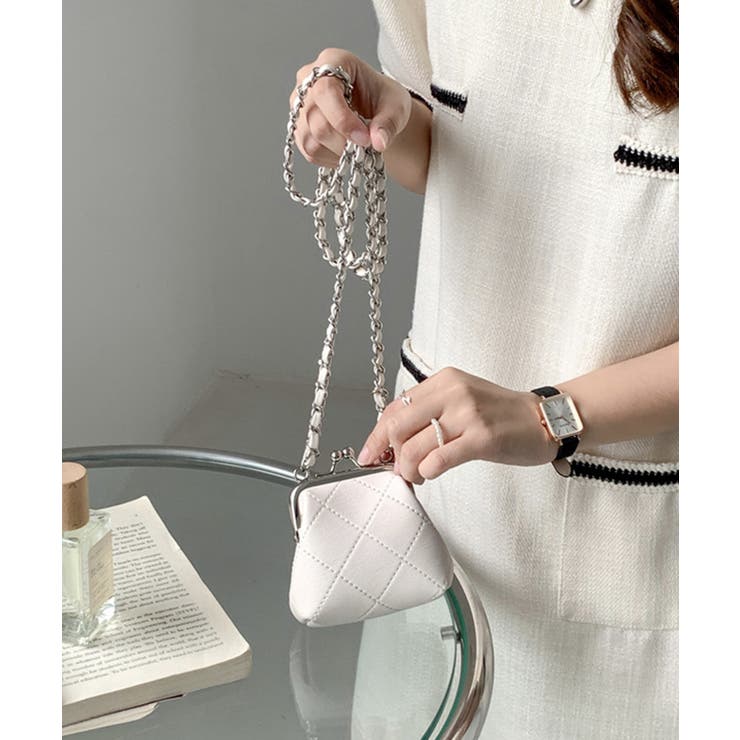 ホワイト | ガマ口ミニキルティングバッグ | aimoha 