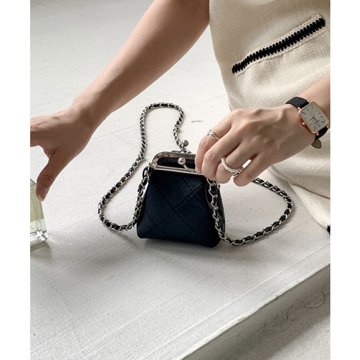 ブラック | ガマ口ミニキルティングバッグ | aimoha 