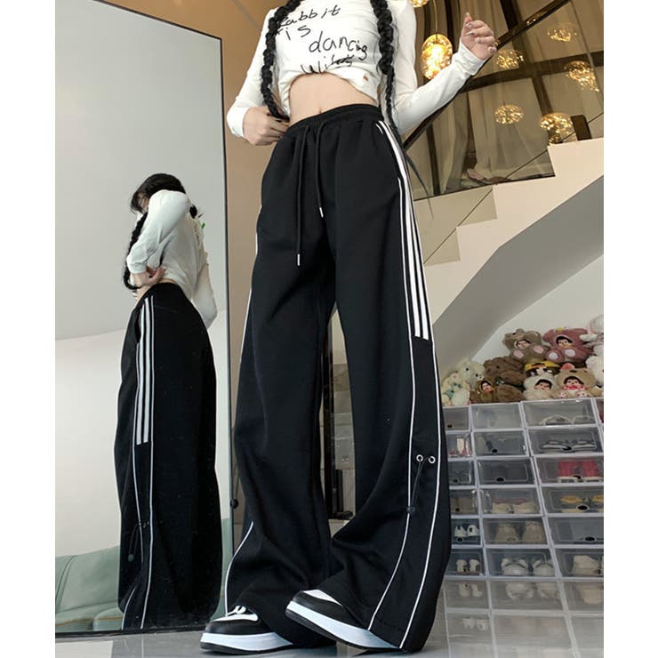パンツ SOULD  OUT HOOK】for girls サイドラインワイドスウェットパンツ[品番