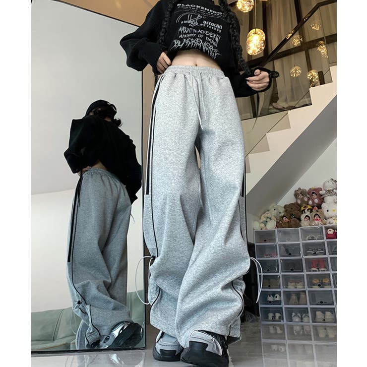 HOOK】for girls サイドラインワイドスウェットパンツ[品番